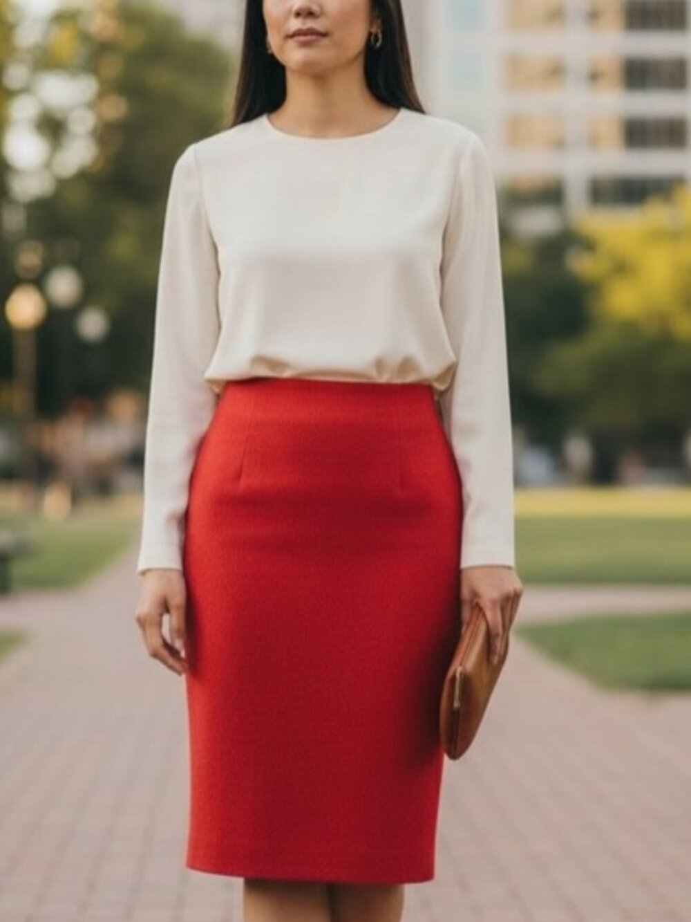 Pendleton Women Classic Straight Pencil 100% Virgin Wool Red Skirt